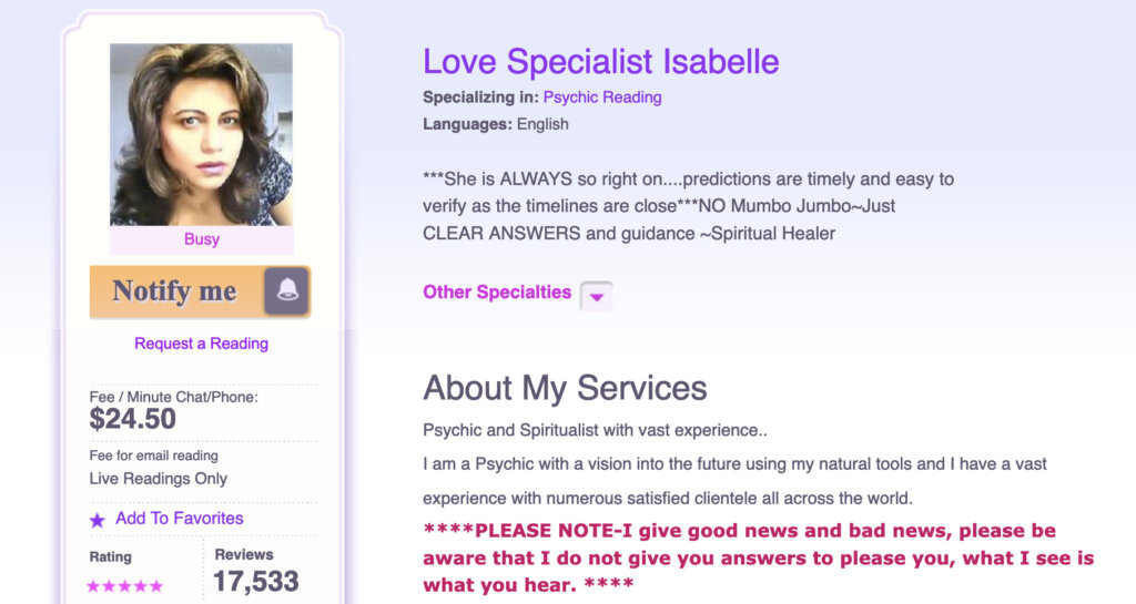 Love Specialist Isabelle - Kasamba Psychic